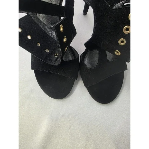 Stuart Weitzman Black Suede Frenchcuff Ankle Strap Stiletto Heels Sandals Sz 9.5